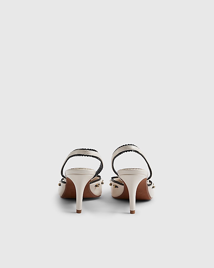 River Island White Piped Bow Sling Back Court Heels