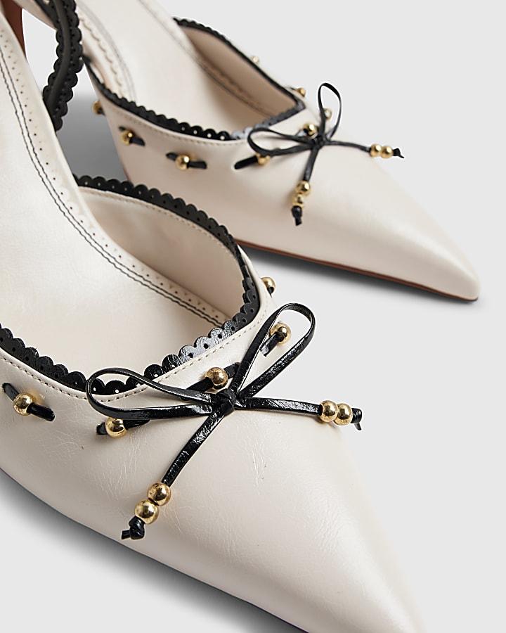 river island White Piped Bow Sling back Court Heels
