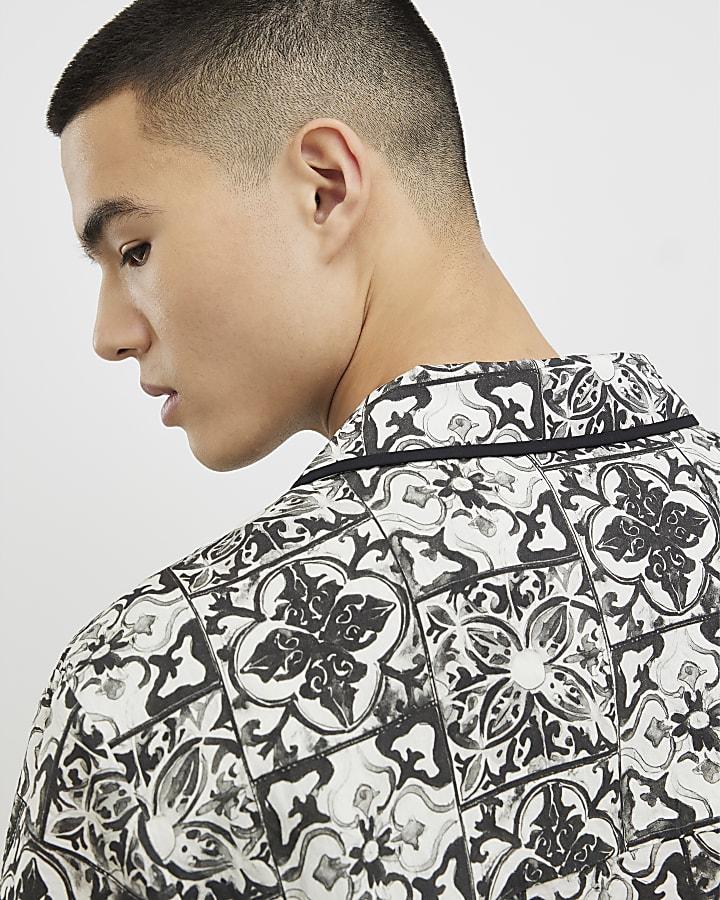 River Island White Regular Fit Baroque Tile Print Shirt