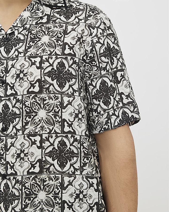 River Island White Regular Fit Baroque Tile Print Shirt