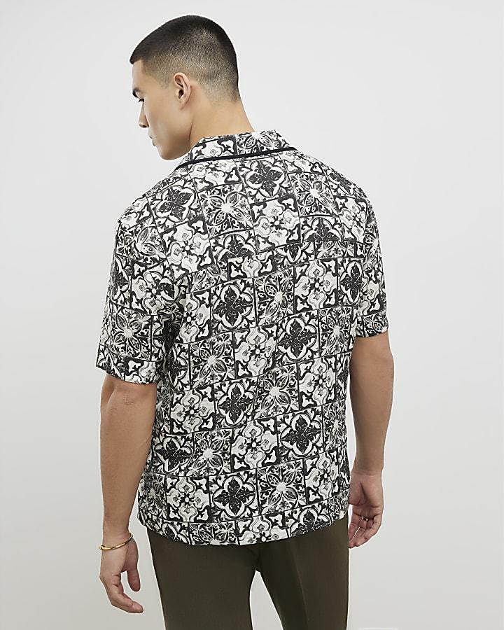 River Island White Regular Fit Baroque Tile Print Shirt