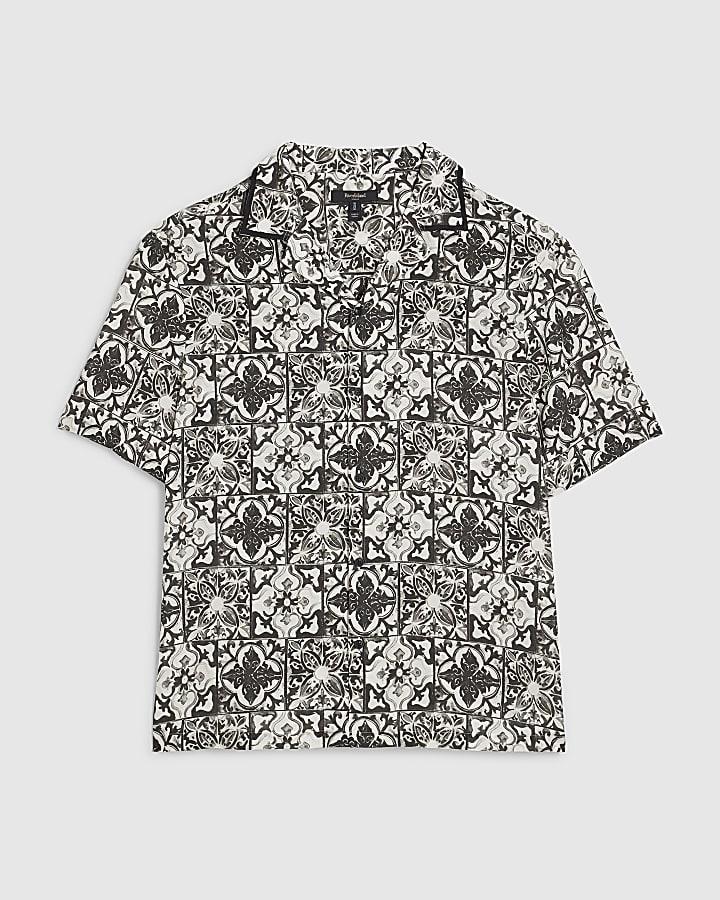 river island White Regular Fit Baroque Tile Print Shirt