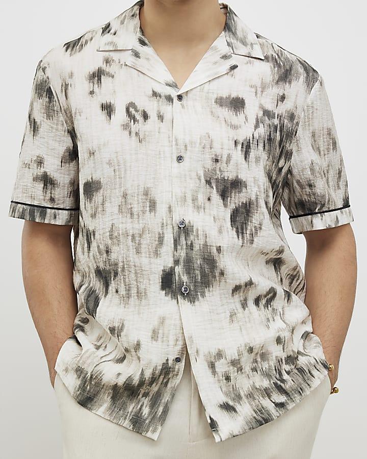 River Island White Regular Fit Blurred Animal Print Shirt