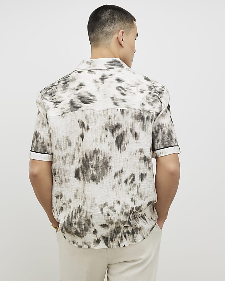 River Island White Regular Fit Blurred Animal Print Shirt