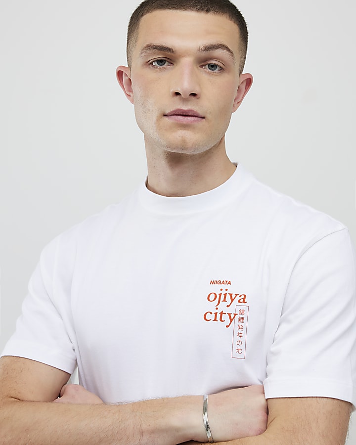 River Island White Regular Fit Japanese Fish T-Shirt