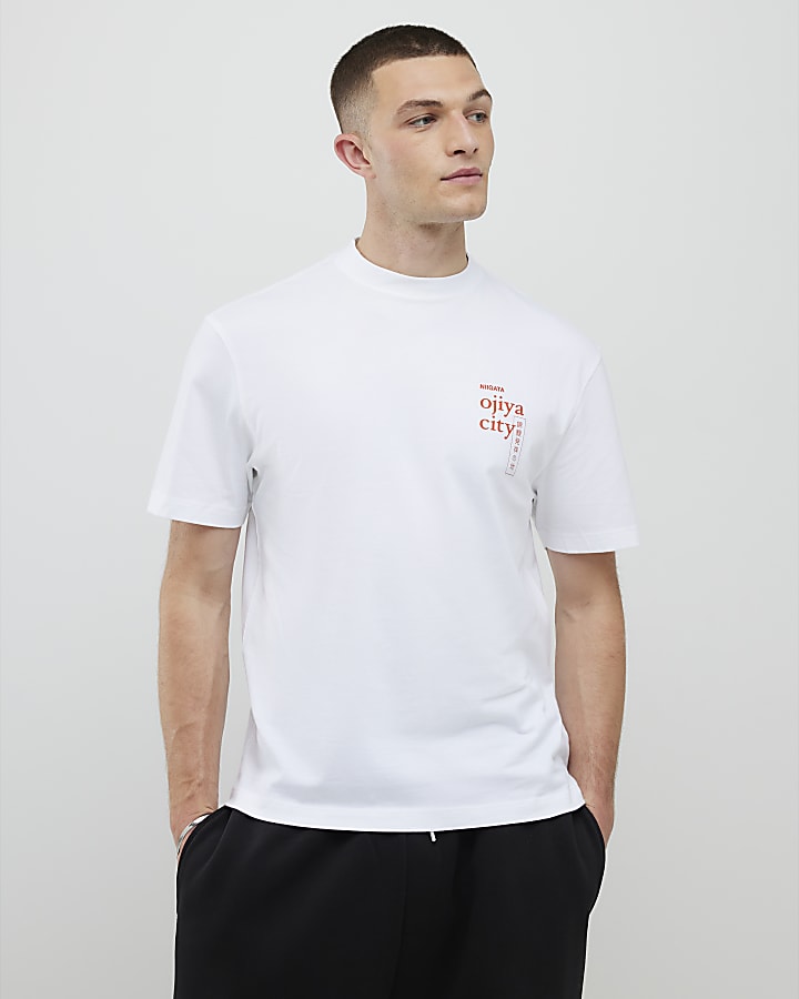 River Island White Regular Fit Japanese Fish T-Shirt
