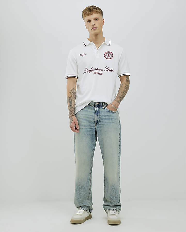 River Island White Regular Fit Performance Polo Shirt