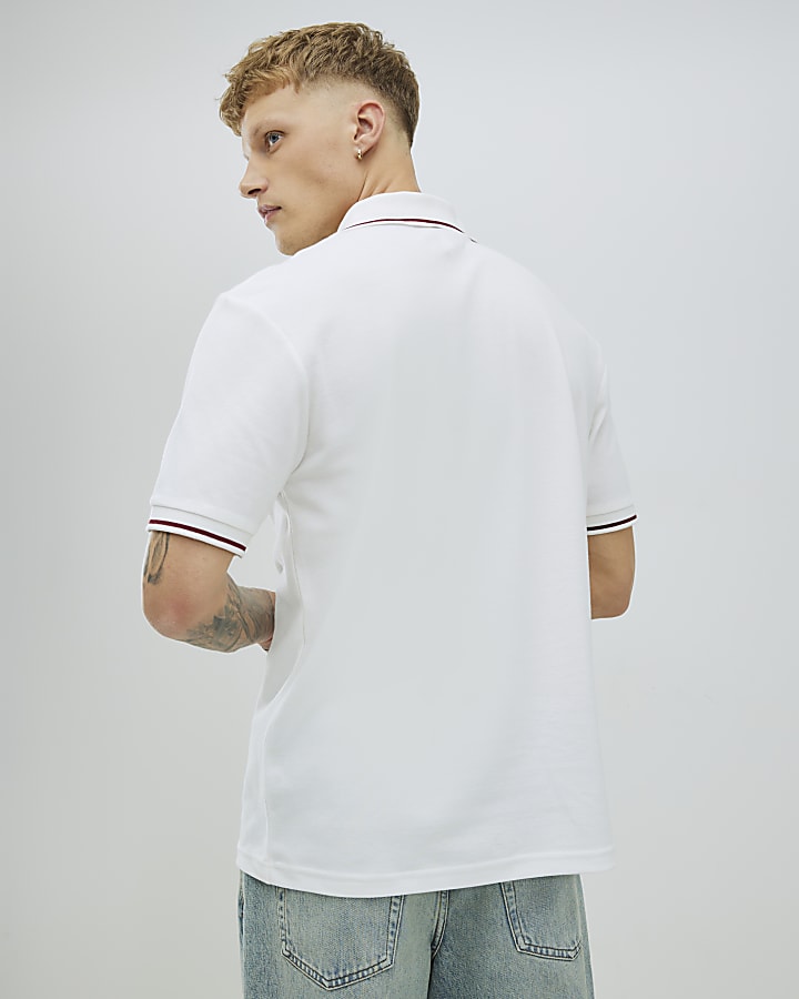 River Island White Regular Fit Performance Polo Shirt