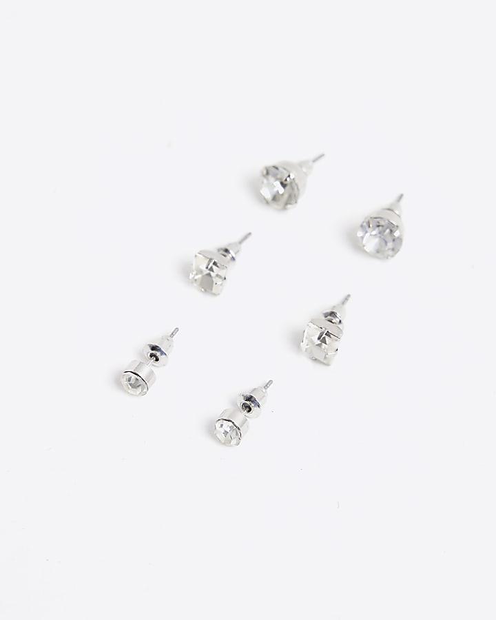 river island White Rhinestone Stud Pack Of 3 Earrings