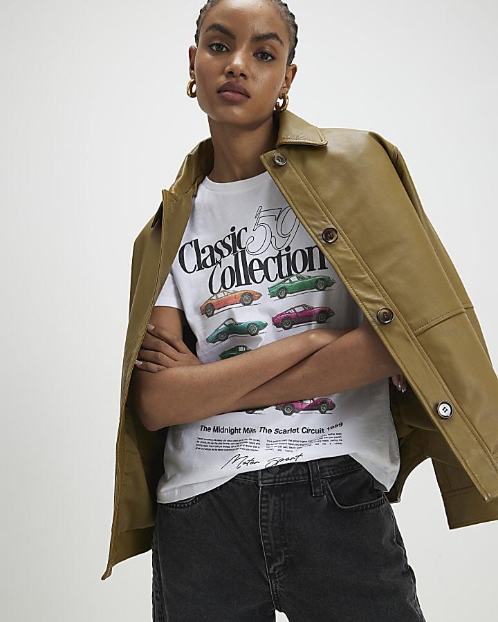 River Island White Short Sleeve Classic Car T-shirt