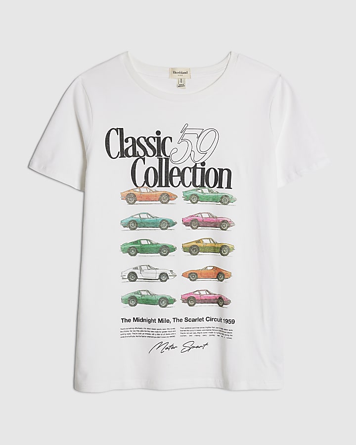 river island White Short Sleeve Classic Car T-shirt