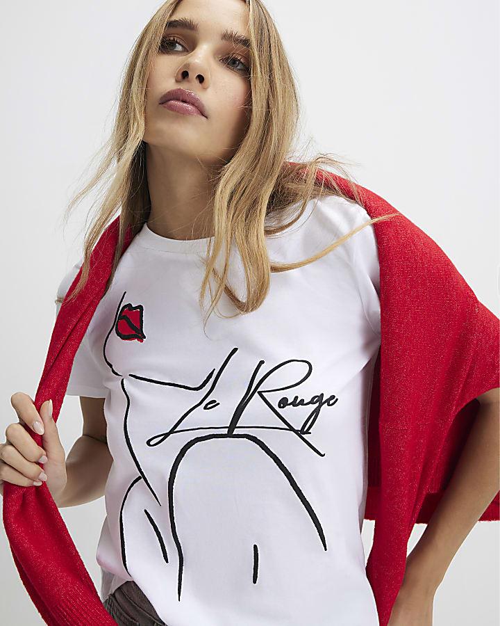 River Island White Short Sleeve Sketch Face T-shirt