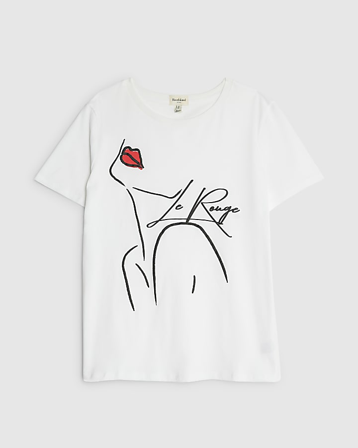 river island White Short Sleeve Sketch Face T-shirt