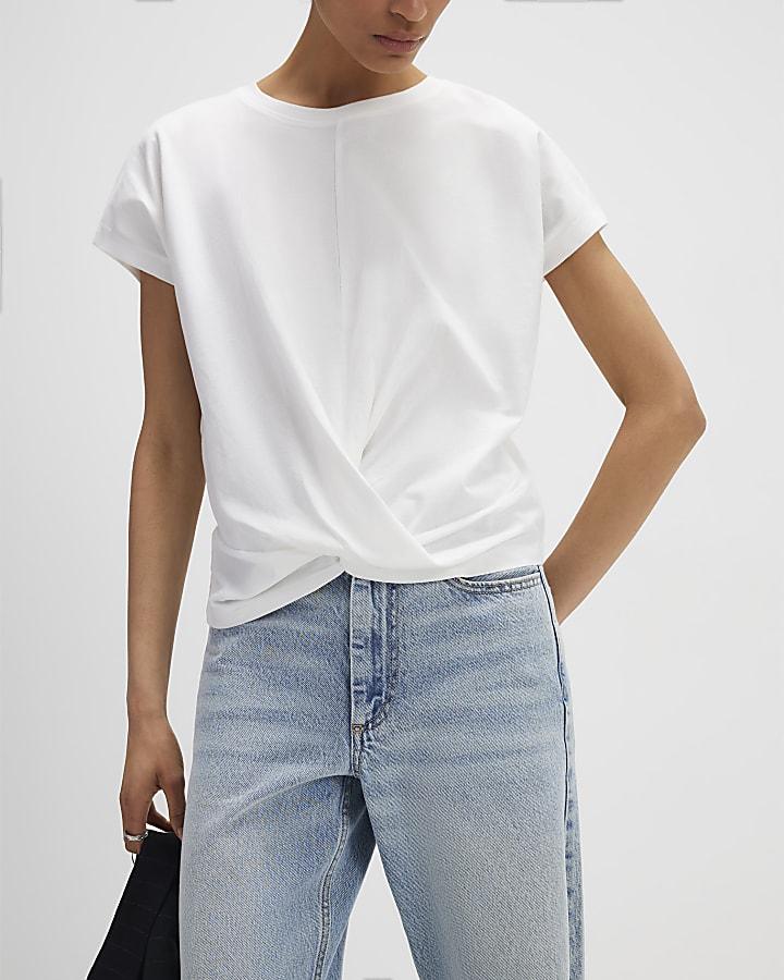 River Island White Short Sleeve Twist Front T-Shirt