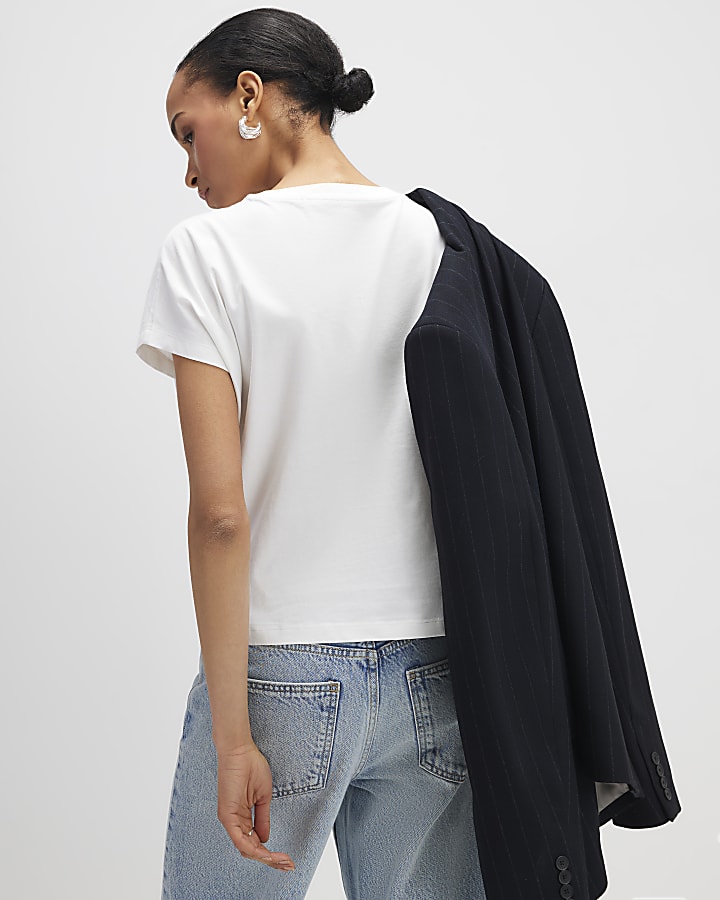 River Island White Short Sleeve Twist Front T-Shirt