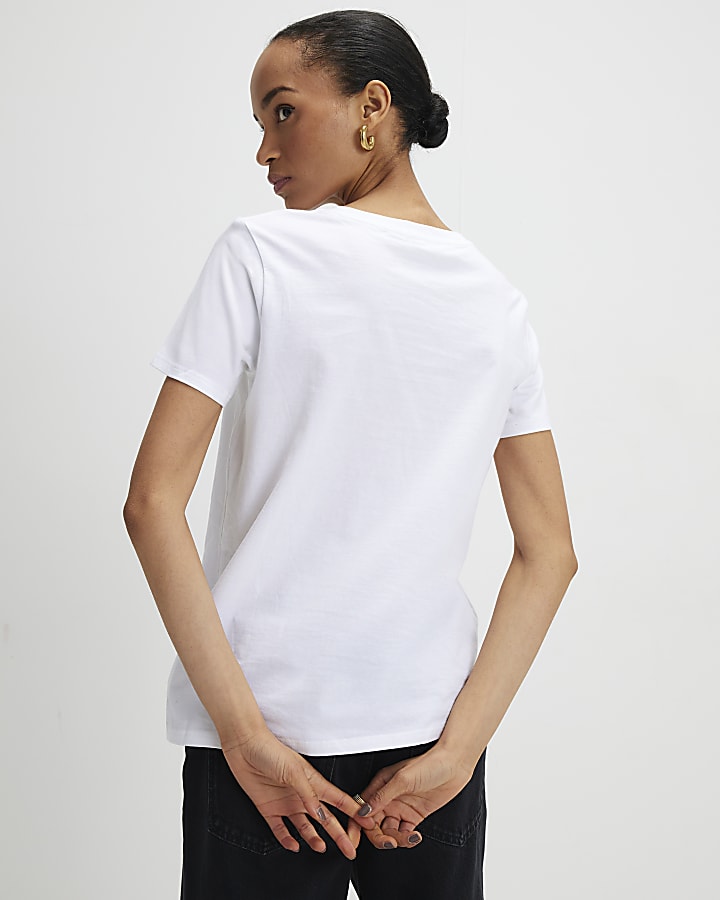 River Island White Sketchy Foil Leopard Bow T-Shirt