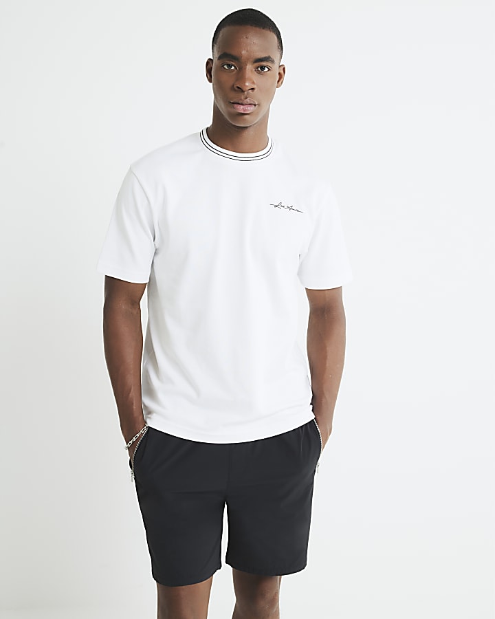 River Island White Slim Fit Les Amis Ringer T-Shirt