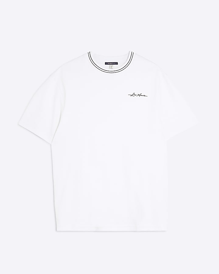 river island White Slim Fit Les Amis Ringer T-Shirt