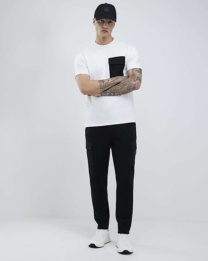River Island White Slim Fit Nylon Chest Pocket T-Shirt