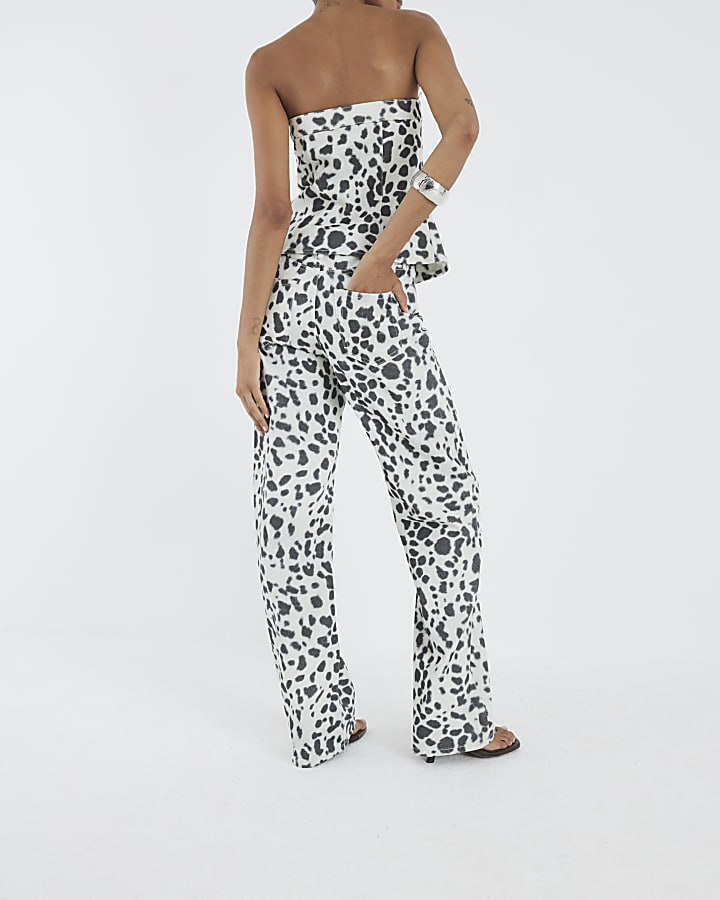 River Island White Spot Print Relaxed Straight Leg Jeans