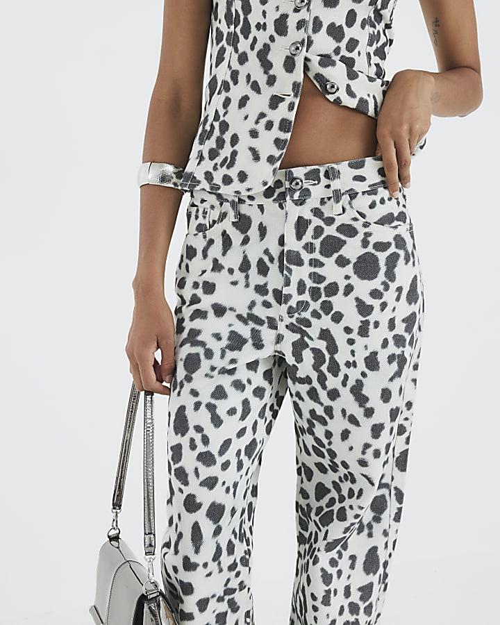 River Island White Spot Print Relaxed Straight Leg Jeans