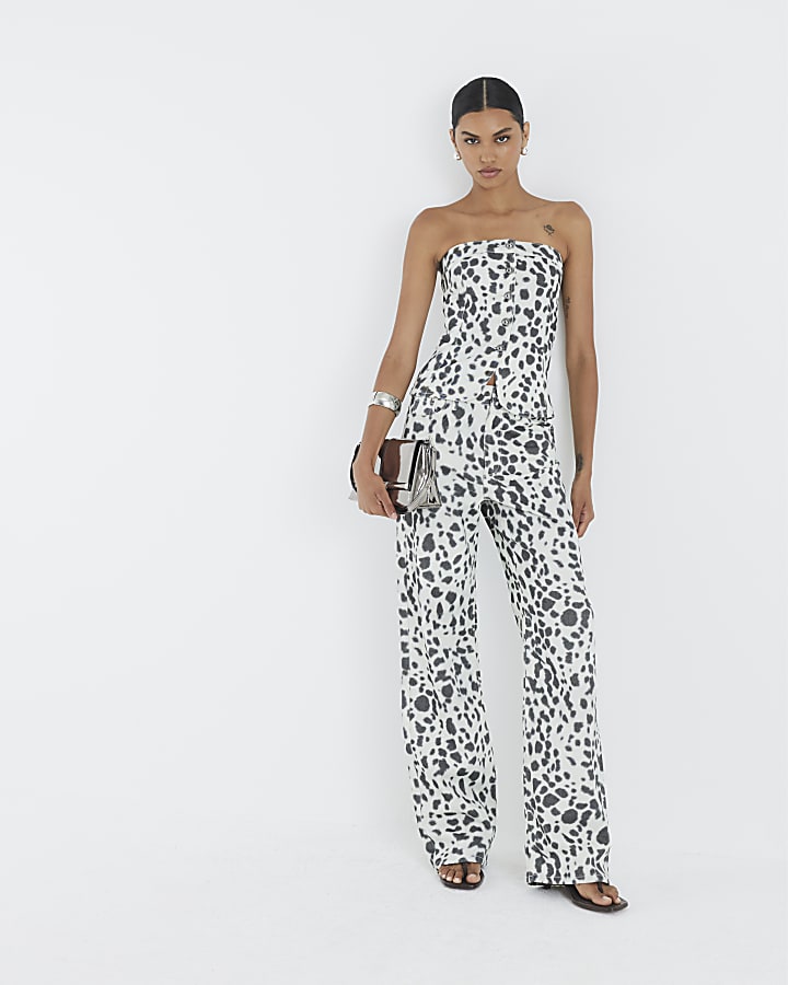 river island White Spot Print Relaxed Straight Leg Jeans