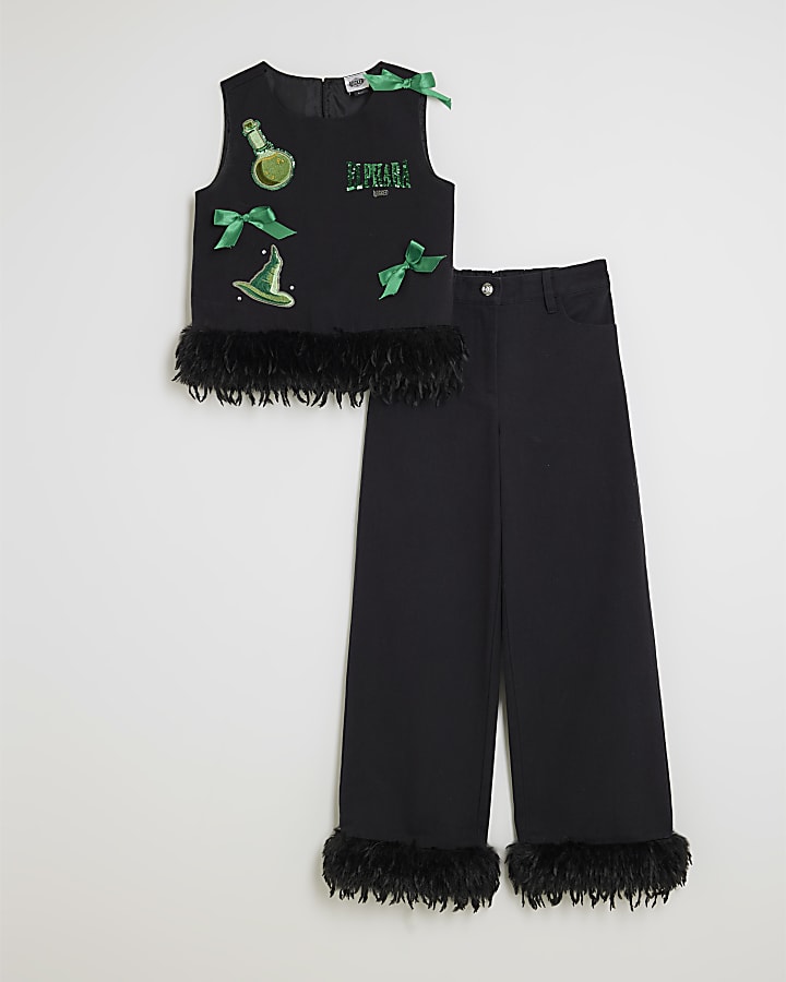 River Island Wicked Girls Black Elphaba Feather Trim Set