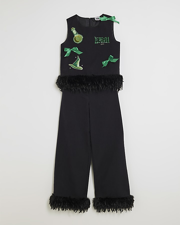 River Island Wicked Girls Black Elphaba Feather Trim Set