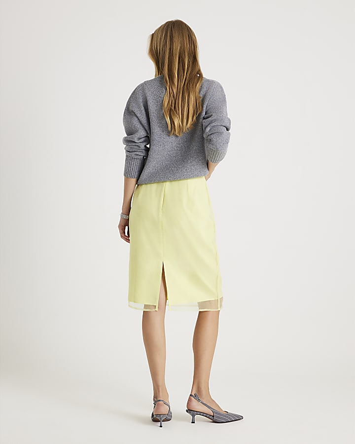 River Island Yellow Organza Embellished Pencil Skirt