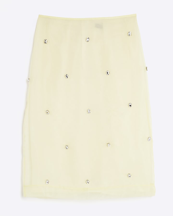 river island Yellow Organza Embellished Pencil Skirt