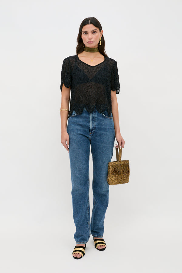 Rixo Ainsleigh Embellished Top Florence Embellishment Antique Black