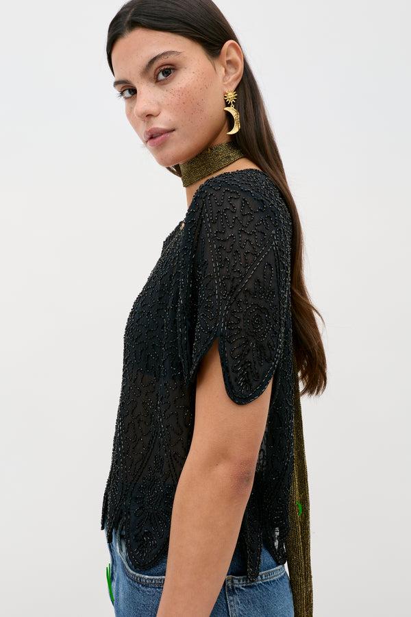 Rixo Ainsleigh Embellished Top Florence Embellishment Antique Black