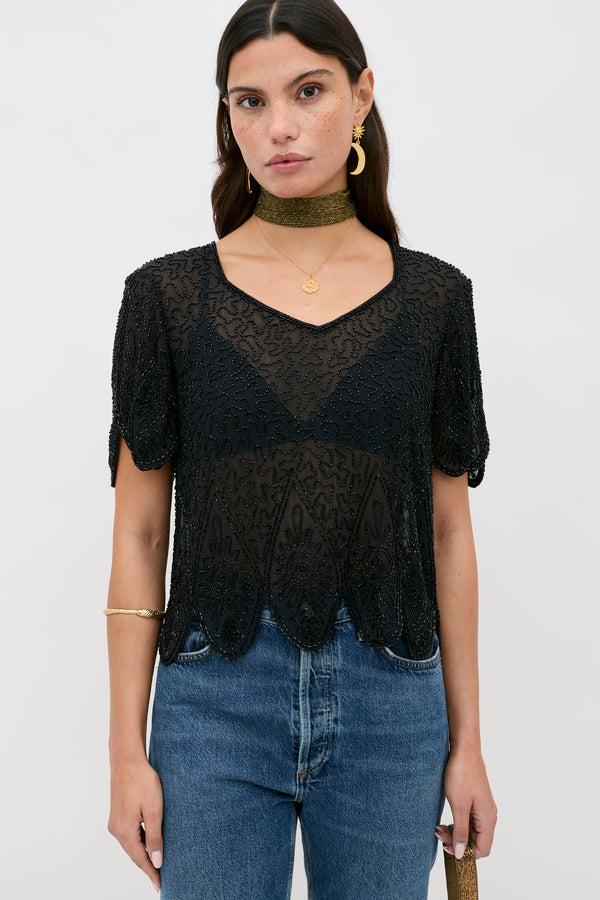 rixo Ainsleigh Embellished Top Florence Embellishment Antique Black