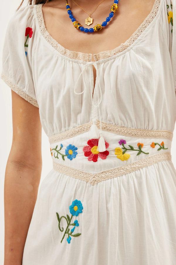 Rixo Alani Midi Dress Ombre Floral Embroidery Ivory