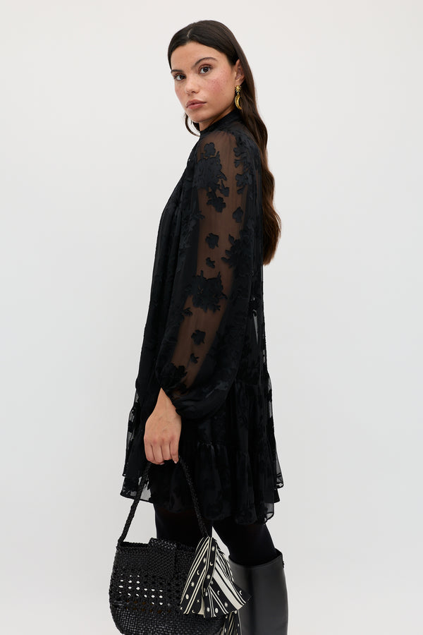 Rixo Anaya Silk-Satin Devoré Mini Dress Bouquet Devoré Black