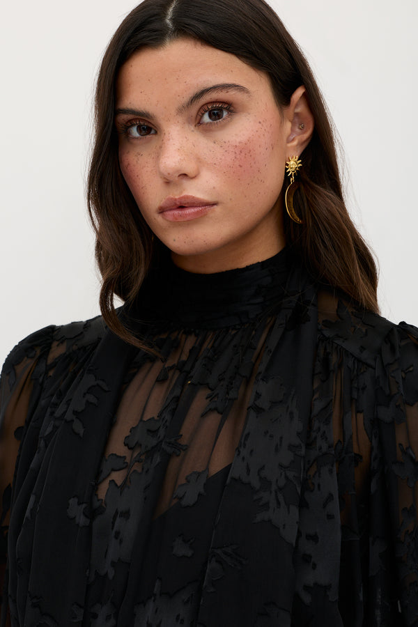 Rixo Anaya Silk-Satin Devoré Mini Dress Bouquet Devoré Black