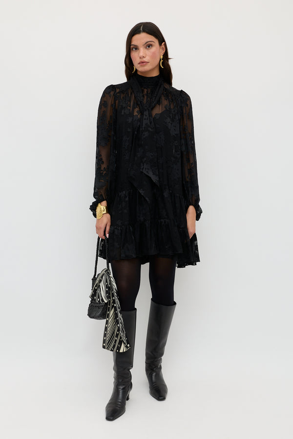 rixo Anaya Silk-Satin Devoré Mini Dress Bouquet Devoré Black