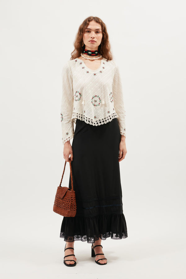 rixo Annalisa Cotton Top Rose Trail Embroidery Cream