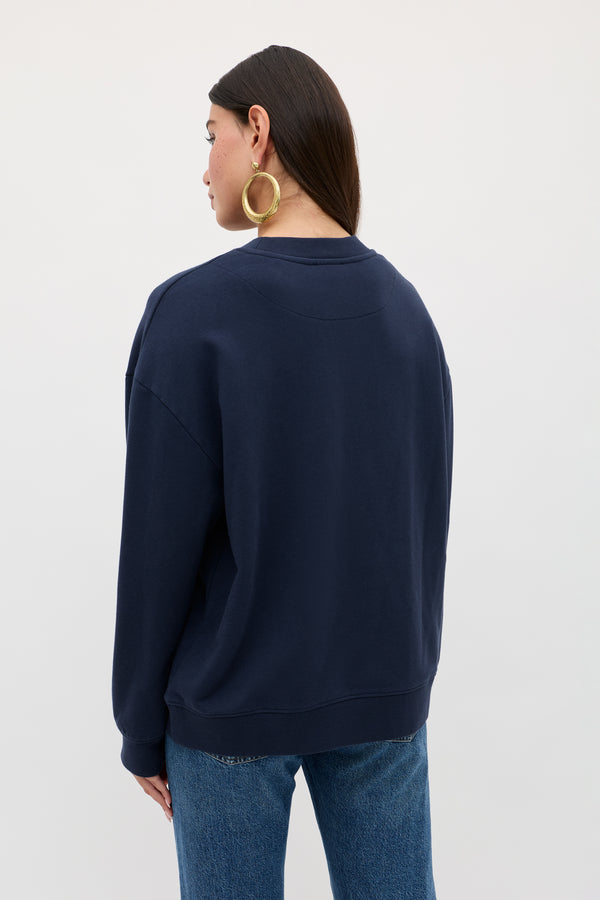 Rixo Blaze Cotton Sweatshirt London Embroidery Navy