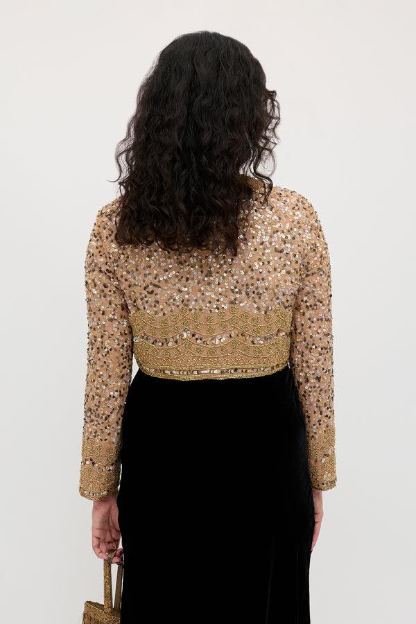 Rixo Cliona Embellished Jacket Art Deco Embellishment Antique Gold