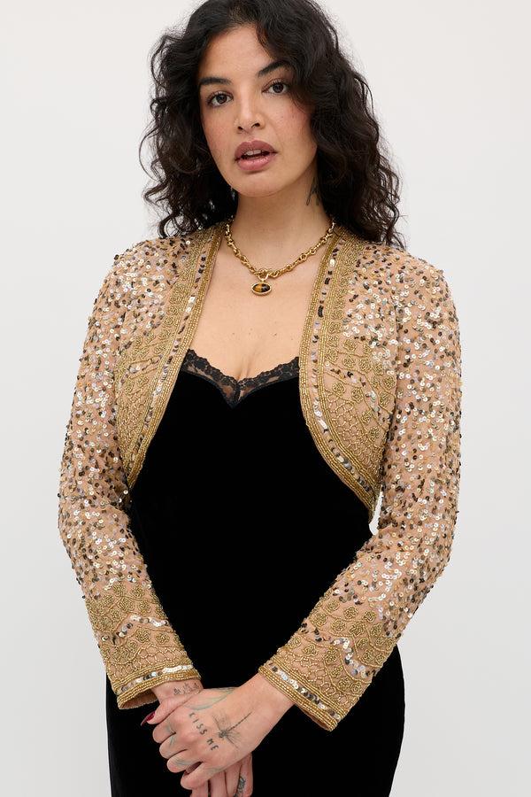 rixo Cliona Embellished Jacket Art Deco Embellishment Antique Gold