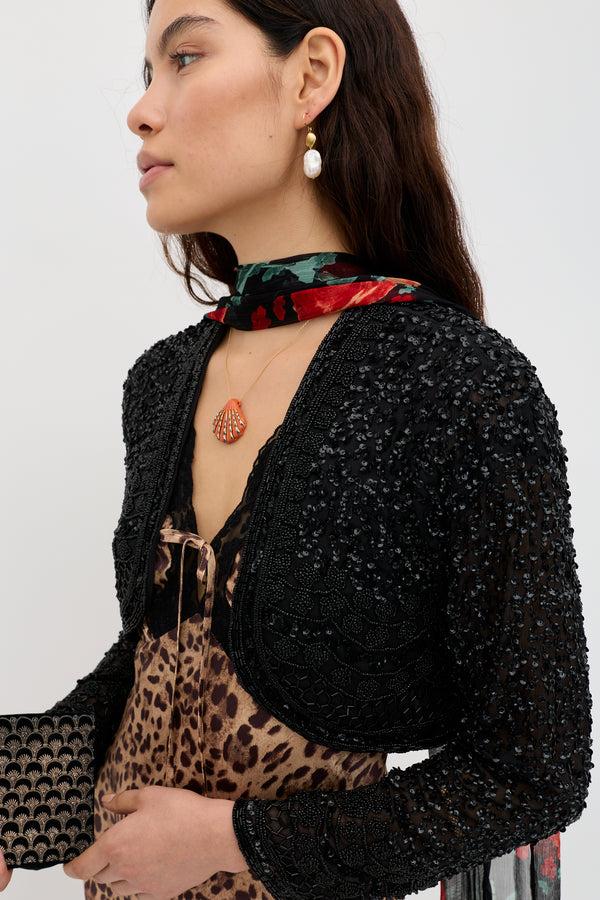 Rixo Cliona Embellished Jacket Deco Embellishment Black