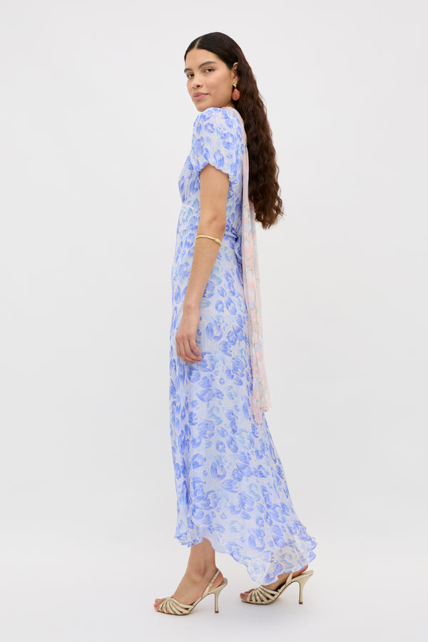 Rixo Corrine Chiffon Dress Tulip Fields Cornflower Blue