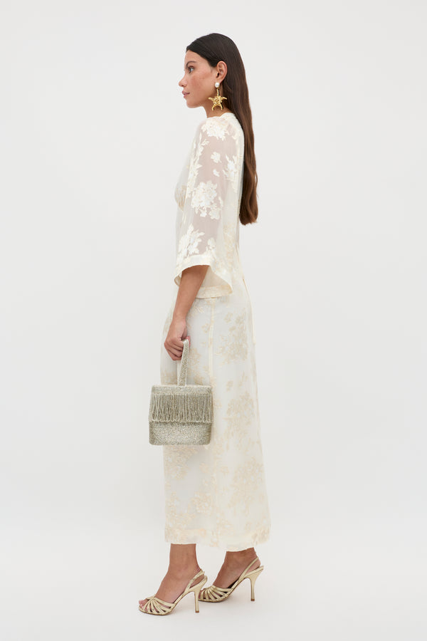 Rixo Dahlia Silk-Velvet Devoré Dress Bouquet Devoré Cream