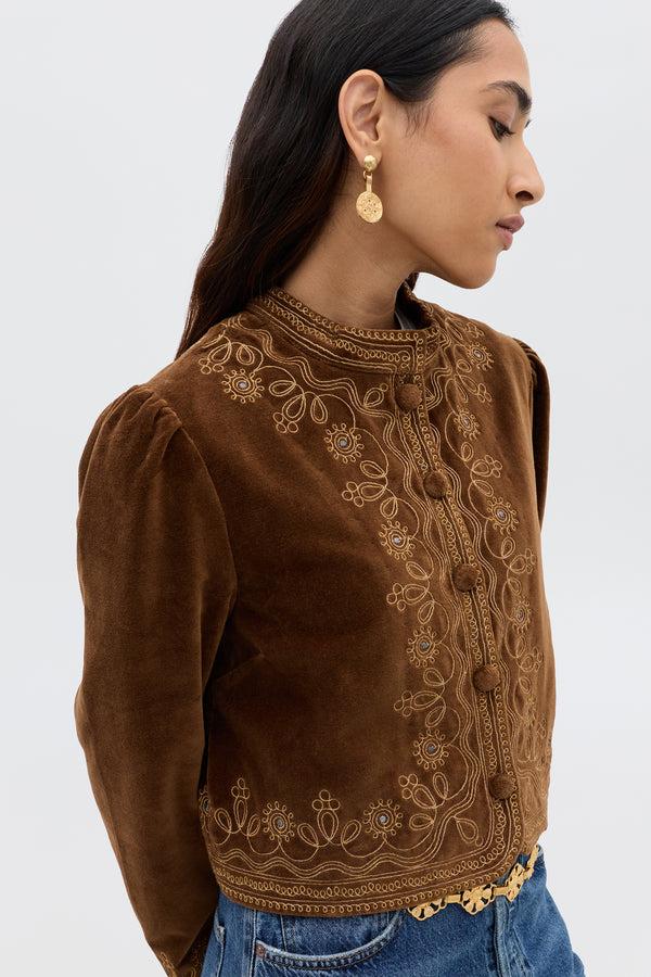 Rixo Denver Velvet Jacket Soutache Embroidery Bronze