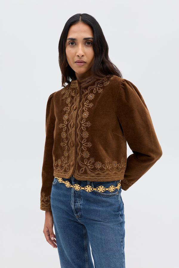 Rixo Denver Velvet Jacket Soutache Embroidery Bronze
