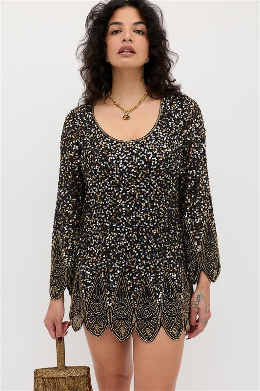 Rixo Dulce Embellished Mini Dress Florence Embellishment Gold