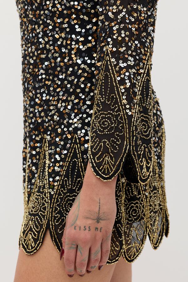 Rixo Dulce Embellished Mini Dress Florence Embellishment Gold
