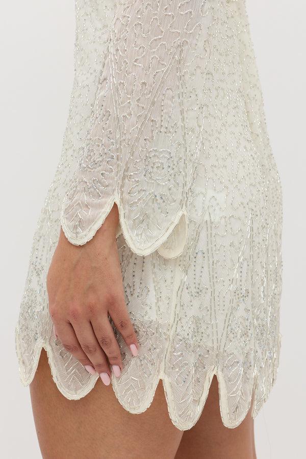 Rixo Dulce Embellished Mini Dress Florence Embellishment Pearl