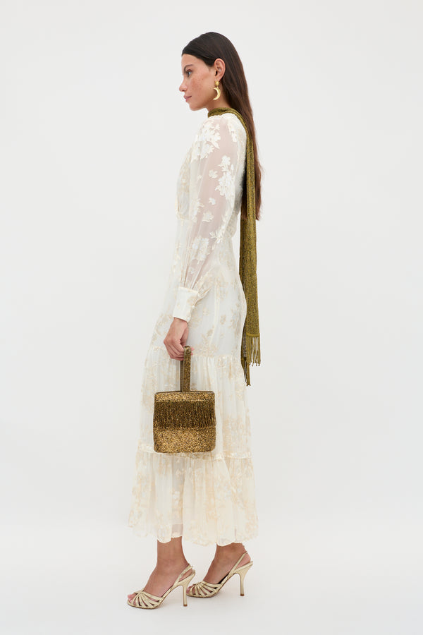 Rixo Elsie Silk-Velvet Devoré Dress Bouquet Devoré Cream